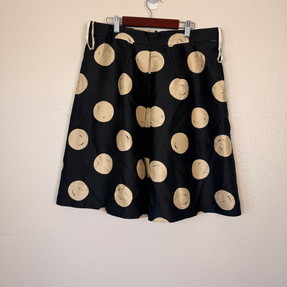 Kate Spade Polka Dot Skirt 12 Black Designer‎ Silk Timeless Luxury Pleated $348